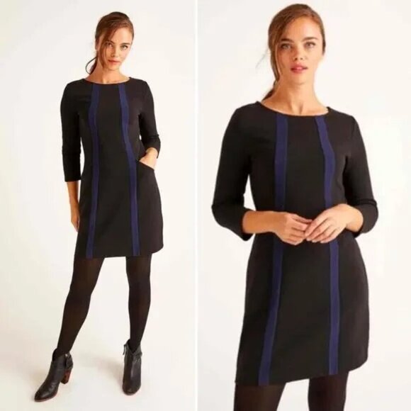Boden Dress 4 Anita Ottoman NWOT Black and Blue Long Sleeves Mini - Picture 1 of 6